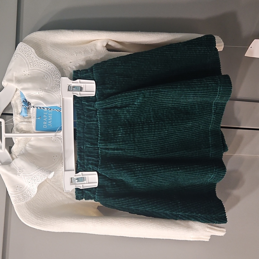 Draper James Corderoy Skirt With Hair Tie And Sweater With Lace Collar Set